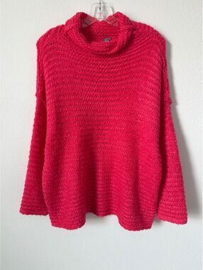 AERIE Long Sleeve Cowl Neck Pink Textured Knit Oversized Sweater Women's Size S